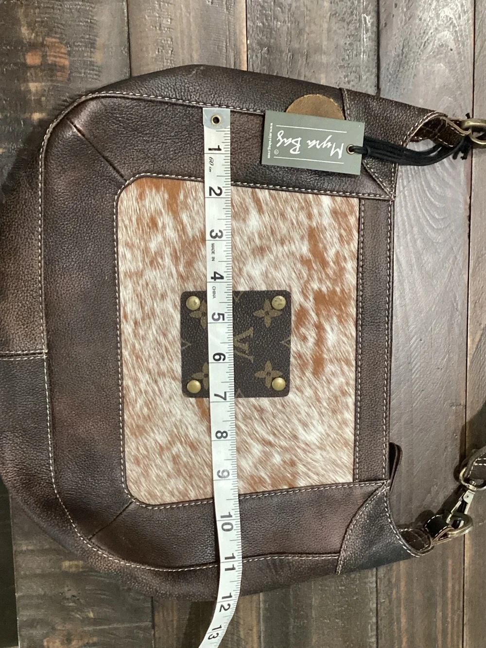 Myra Bag Brown Leather Crossbody with Haircalf Accent